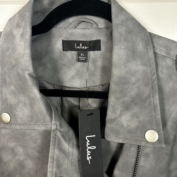 NWT Charcoal Grey Vegan‎ Leather Size XL Gray Zip Pockets Asymmetrical Belted - Picture 5 of 9